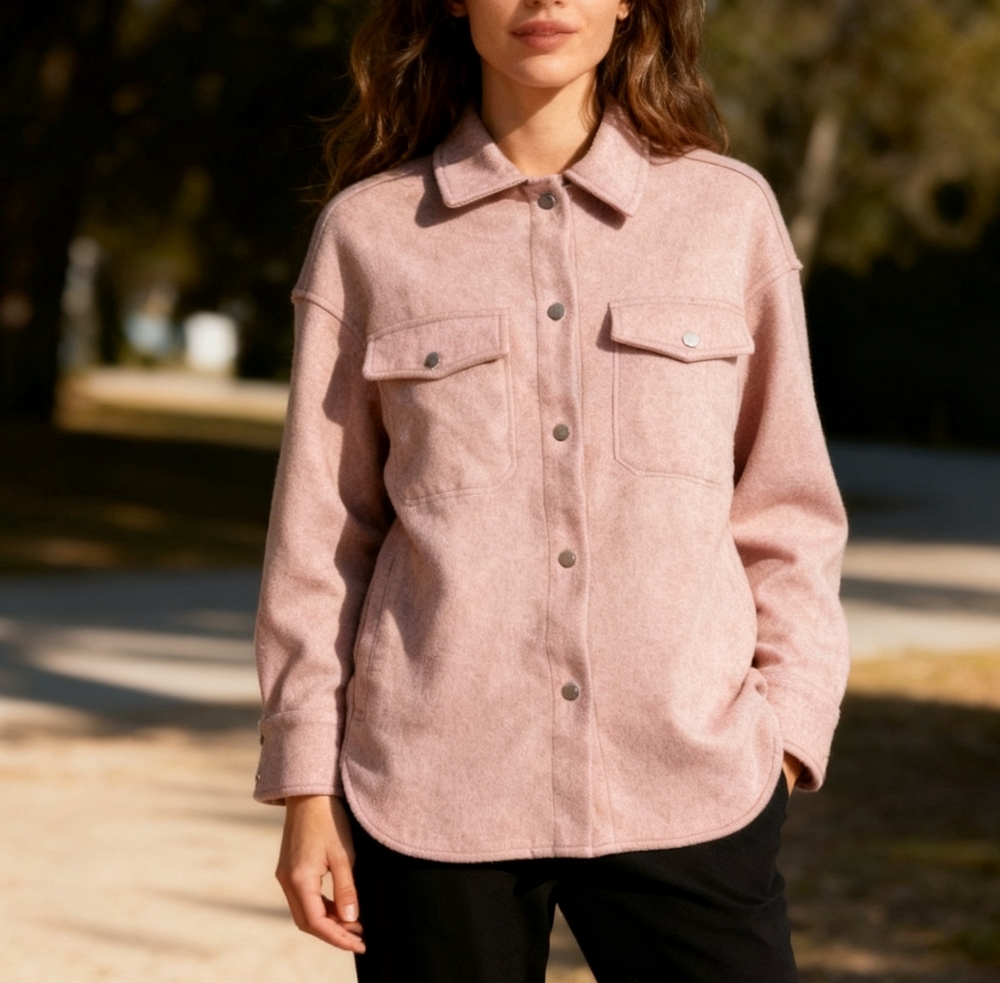 Zara Blush Pink Coat XS Button Front Utility Jacket Women's Overshirt